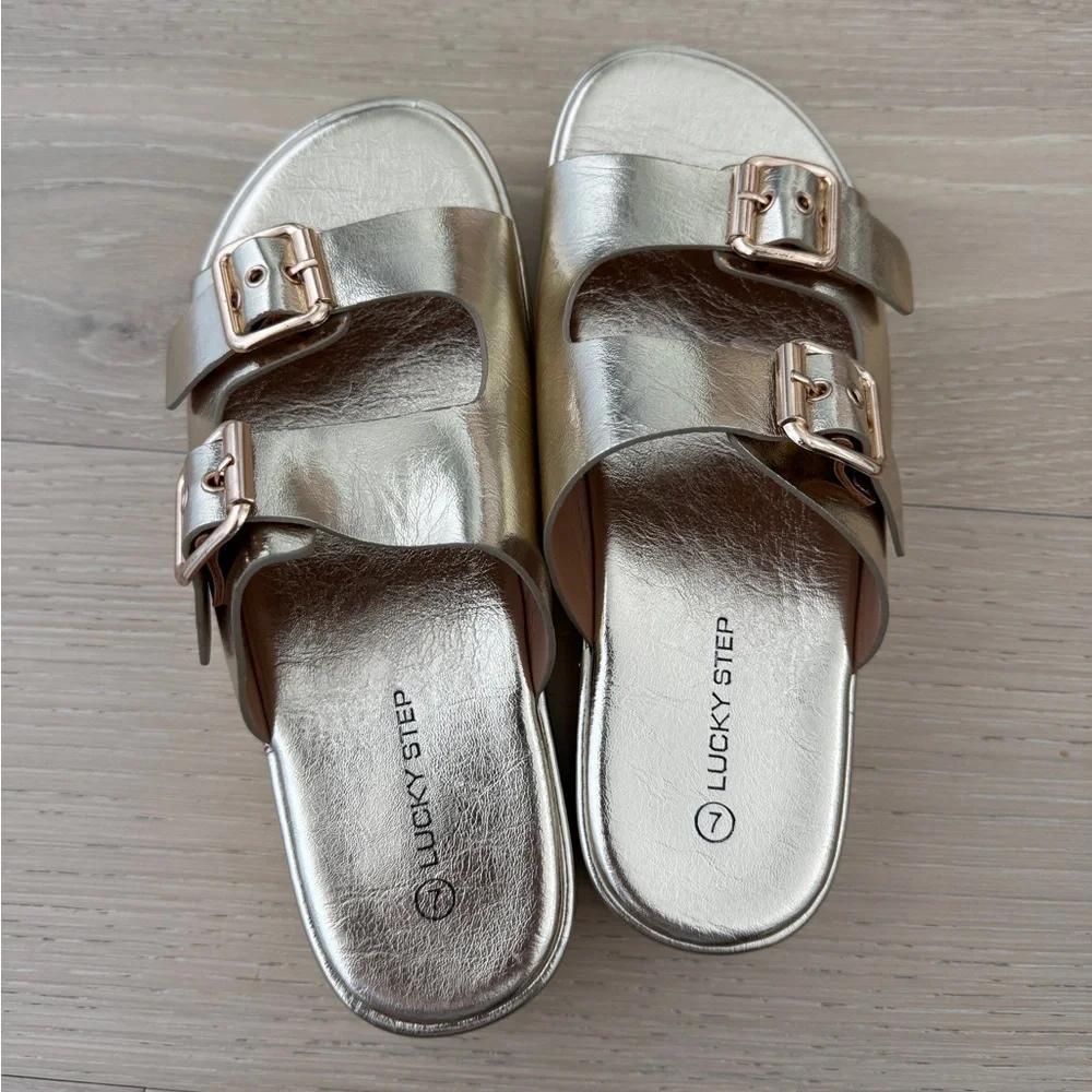 Metallic Gold Platform Sandals - Picture 5 of 5